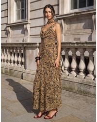 Pretty Lavish - Chiffon Cowl Neck Scarf Detail Maxi Dress - Lyst