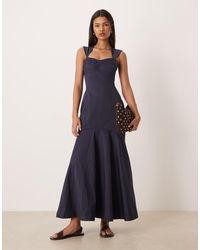 ASOS - Structured Cotton Dropped Waist Maxi Dress With Tie Back - Lyst