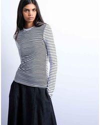 TOPSHOP - Top A Rayas De Manga Larga Con Espalda En Contraste De -Negro - Lyst