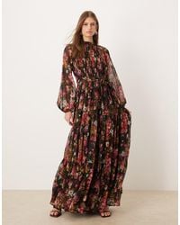 LACE & BEADS - Chiffon Sheer Balloon Sleeve Maxi Dress - Lyst