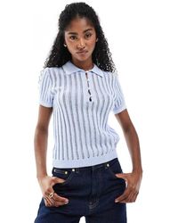 Monki - Knitted Polo Top With Stitch Detail - Lyst