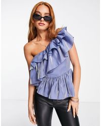 ASOS - One Shoulder Top With Ruffle And Peplum Hem - Lyst