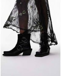 TOPSHOP - Roxy Premium Leather Western Biker Boot - Lyst