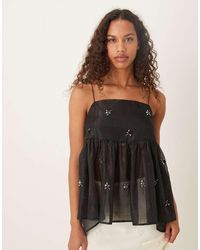 Sister Jane - Lola Semi Sheer Bow Back Detail Babydoll Cami Top Co-ord - Lyst