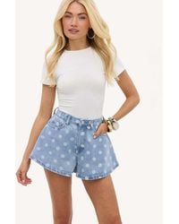 Loavies - Ready For Anything Light Denim Shorts With Polka Dots - Lyst
