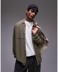 TOPMAN - Polo De Manga Larga Con Cuello De Solapas Y Patrón Variado De Croché De -Verde - Lyst