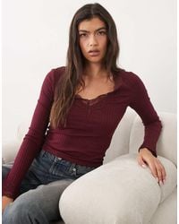 Gina Tricot - Long Sleeve V Neck Lace Top - Lyst