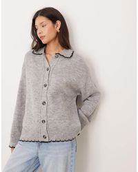 ASOS - Knit Collared Shirt Cardigan With Blanket Stitching - Lyst