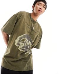 Collusion - Washed Green Oversized T-shirt With Band Tour Print - Lyst