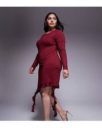 Renee Studio - Double Sculpted Slinky Long Sleeve Asymmetric Frill Hem Drape Detail Mini Dress - Lyst