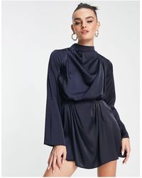 ASOS - Satin Drape Neck Mini Dress With Pleat Detail And Open Back - Lyst