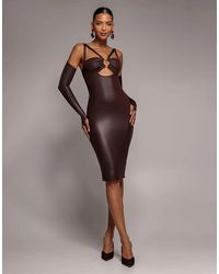 Goddiva - Faux Leather Cut Out Sheath Midi Dress - Lyst