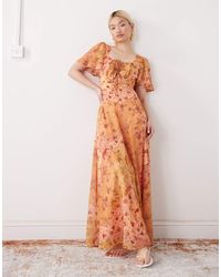 Reclaimed Vintage - Maxi Tea Dress With Double Cape Sleeve And Godets - Lyst