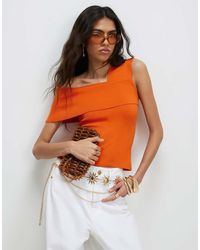 River Island - One Shoulder Bardot Knit Top - Lyst