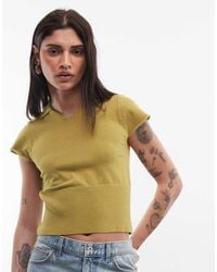 Reclaimed Vintage - Knitted Short Sleeve Fitted Top With Polo Collar Detail - Lyst