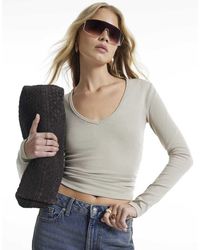 River Island - V Neck Cotton Blend Long Sleeve Top - Lyst