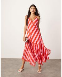 ARRANGE - – midi-trägerkleid aus kontrastierendem stoff mit zipfelsaum und blockfarben-streifen - Lyst