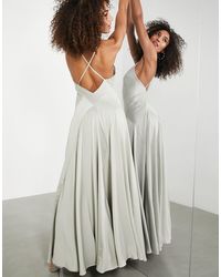 ASOS - Bridesmaid Satin Plunge Maxi Dress With Cross Back - Lyst