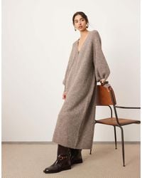 ASOS - Knit Balloon Sleeve Midi Dress With Zip Detail - Lyst