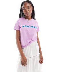 French Connection - T-shirt en jersey à motif « bonjour » - lilas - Lyst
