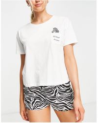 New Look – pyjama, bestehend aus t-shirt und shorts - Weiß