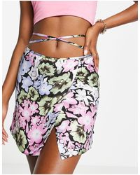 TOPSHOP - Photographic Floral Mini Wrap Skirt - Lyst
