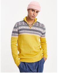 ASOS Knitted Christmas Half Zip Jumper With Yoke Fairisle - Yellow