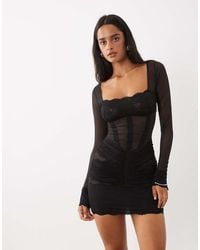 Oh Polly - Lace Square Neck Long Sleeve Mini Dress - Lyst