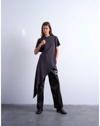 TOPSHOP - Slinky Asymmetric Short Sleeve Tunic Top - Lyst
