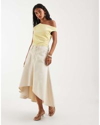 Object - Falda Vaquera Color Crema De Corte Amplio Con Bajo Asimétrico-Blanco - Lyst
