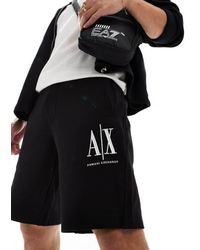 ARMANI EXCHANGE - Pantalones Cortos Negros Con Logo De Punto Liso De - Lyst