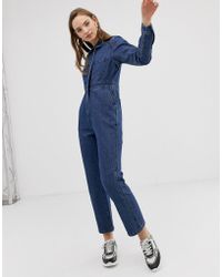 ASOS Denim Utility Boilersuit In Midwash Blue