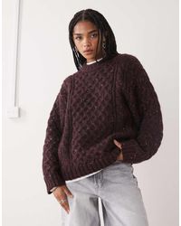 Monki - Jersey Morado Ciruela Extragrande De Punto De Ochos Grueso De -Rojo - Lyst