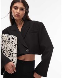 ASOS - Double Breasted Crop Boxy Blazer With Shoulder Pads - Lyst