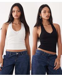 Miss Selfridge - 2 Pack Halterneck Top With Picot Trim Detail - Lyst