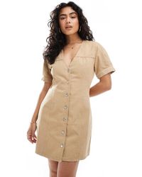 ASOS - Denim Puff Sleeve Button Through Mini Dress - Lyst
