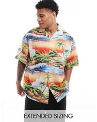ASOS - Oversized Overhemd Met Linnenlook, Reverskraag En Hawaïaanse Print - Lyst
