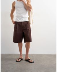 TOPMAN - Wide Leg Twill Bermuda Short With Pleats - Lyst