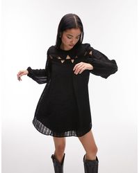 TOPSHOP - Petite Black And White Crochet Collar Mini Dress - Lyst