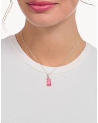 Thomas Sabo - – halskette aus 925er sterling mit rosafarbenem goldbären-anhänger und zirkonia-schmucksteinbesatz - Lyst
