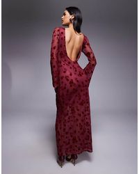 ASOS - Floral Flock Maxi Dress With Flute Sleeve Detail - Lyst