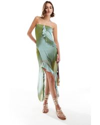 ASOS - Bandeau Midi Jurk Van Mesh Met Ruches En Ombreprint - Lyst