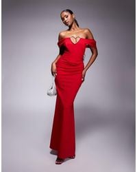 Goddiva - Diamante Heart Trim Evening Maxi Dress - Lyst