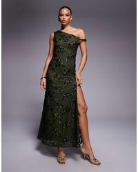 ASOS - Sequin Lace Twist Off Shoulder Lace Up Back Detail Maxi Dress - Lyst