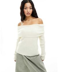 ONLY - Jersey Con Escote Bardot De Punto De -Blanco - Lyst