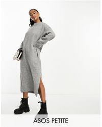 ASOS - Asos Design Petite Oversized Relaxed Knitted Midi Dress With Crew Neck And Seam Detail - Lyst
