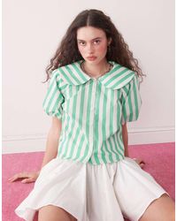 Reclaimed (vintage) - Camicia A Maniche Corte Con Colletto Alla Peter Pan Verde A Righe - Lyst