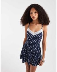 Hollister - Lace Trim Strappy Tiered Mini Dress With Shorts - Lyst
