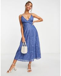 ASOS - Lace Prom Midi Dress With Lace Up Back - Lyst