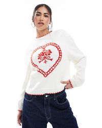 Miss Selfridge - Heart Blanket Stitch Oversized Knitted Jumper - Lyst